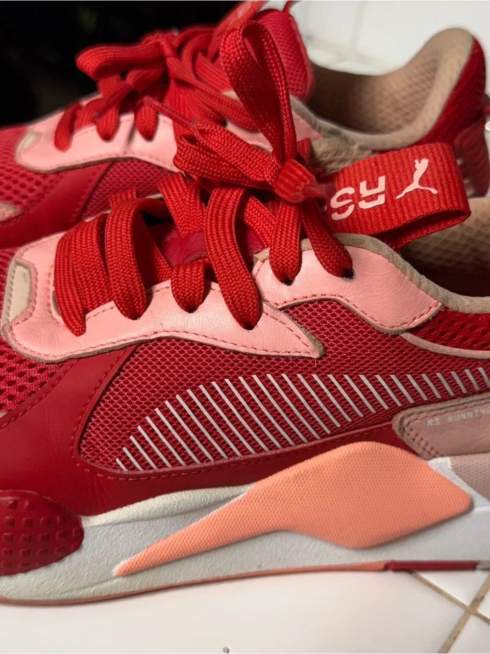 Puma Red Sport Bra and Leggings Set with Red Sneakers